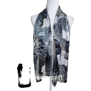 Black & Grey Big Cat Leopard Animal Print Scarf